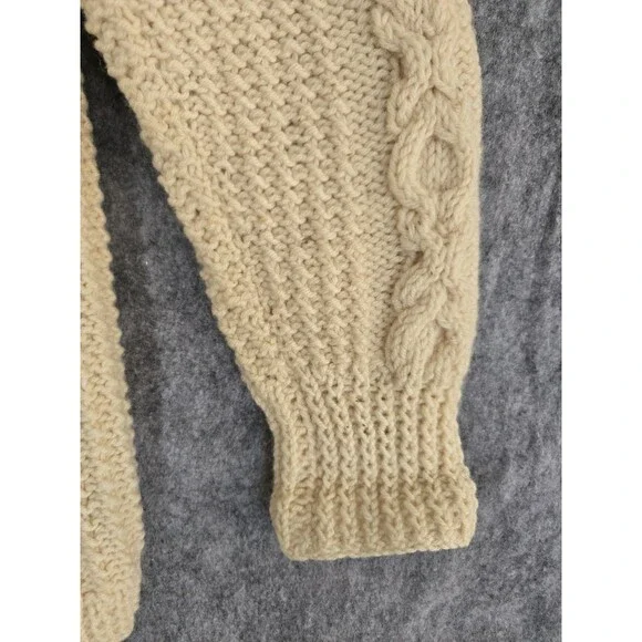 Vtg Cyril Cullen Original Irish 100% Wool Knit Fishermans Cardigan Sweater Large - Picture 4 of 13